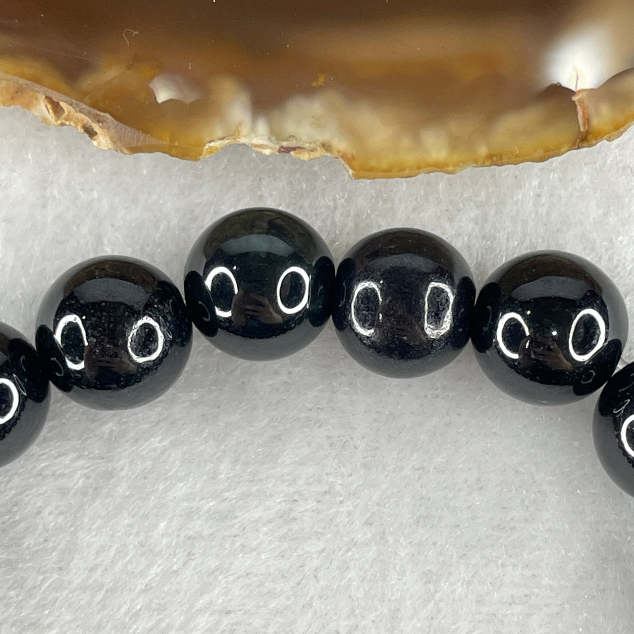 Certified Natural Type A Opaque Black Omphacite Jadeite Beads Bracelet 37.75g 16cm 10.4mm 19 Beads