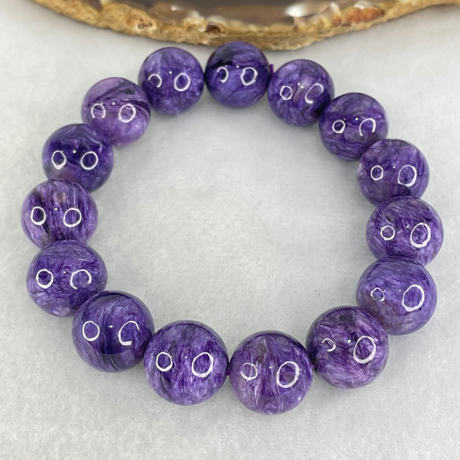 Good Grade Natural Charoite Beads Bracelet 58.855g 18.5mm 14.4mm 15 Beads - Huangs Jadeite and Jewelry Pte Ltd