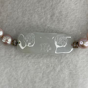 Natural Type A Semi Icy Light Lavender Jadeite Flower with Faux Pearl Beads Bracelet 13.94g 15-20cm 37.3 by 14.1 by 3.0mm - Huangs Jadeite and Jewelry Pte Ltd