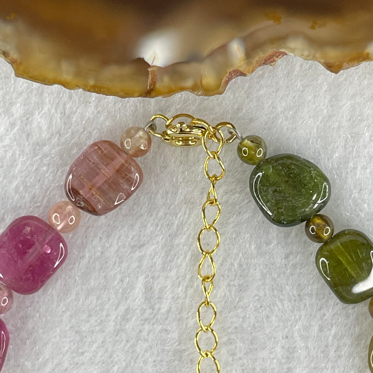 Natural Tourmaline Crystal Irregular Beads with Charm Bracelet 8.04g 16cm 7.6mm 14Beads