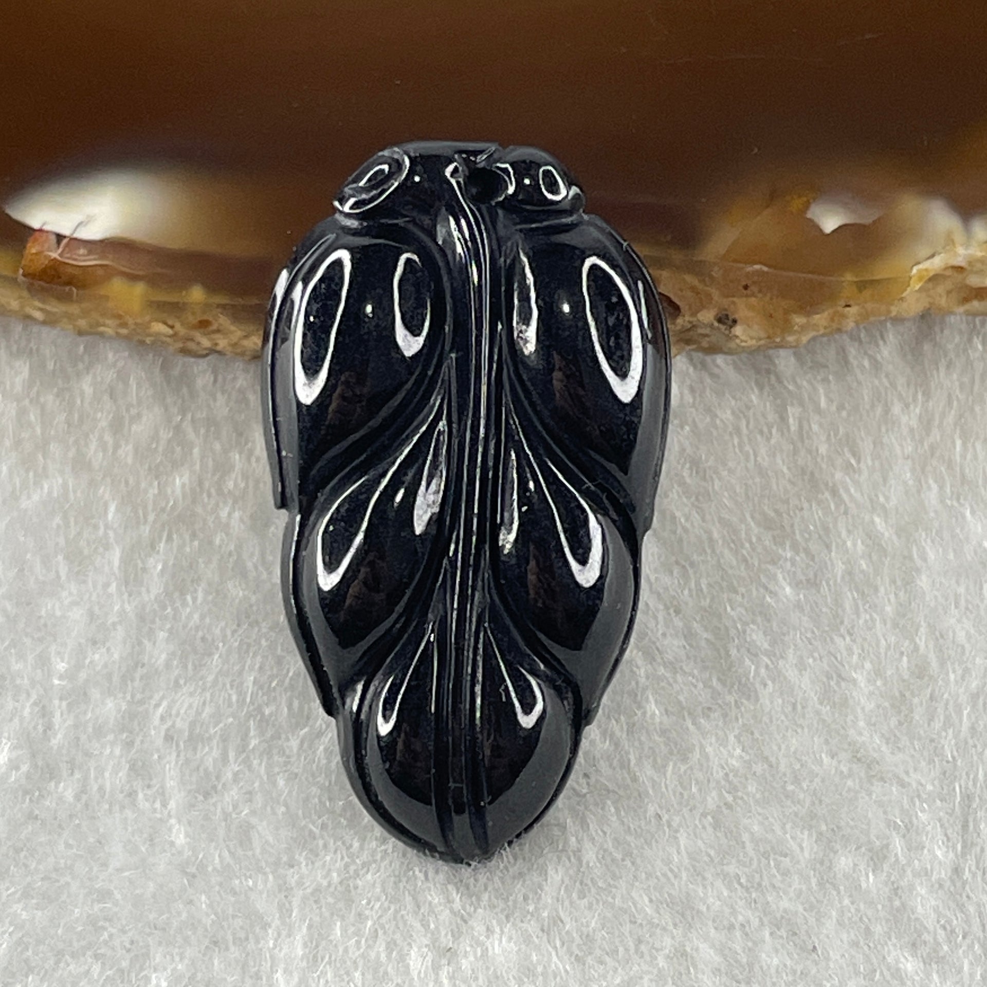 Type A Opaque Black Omphacite Leaf Pendant Charm 5.60g 31.5 by 18.0 by 5.7mm - Huangs Jadeite and Jewelry Pte Ltd