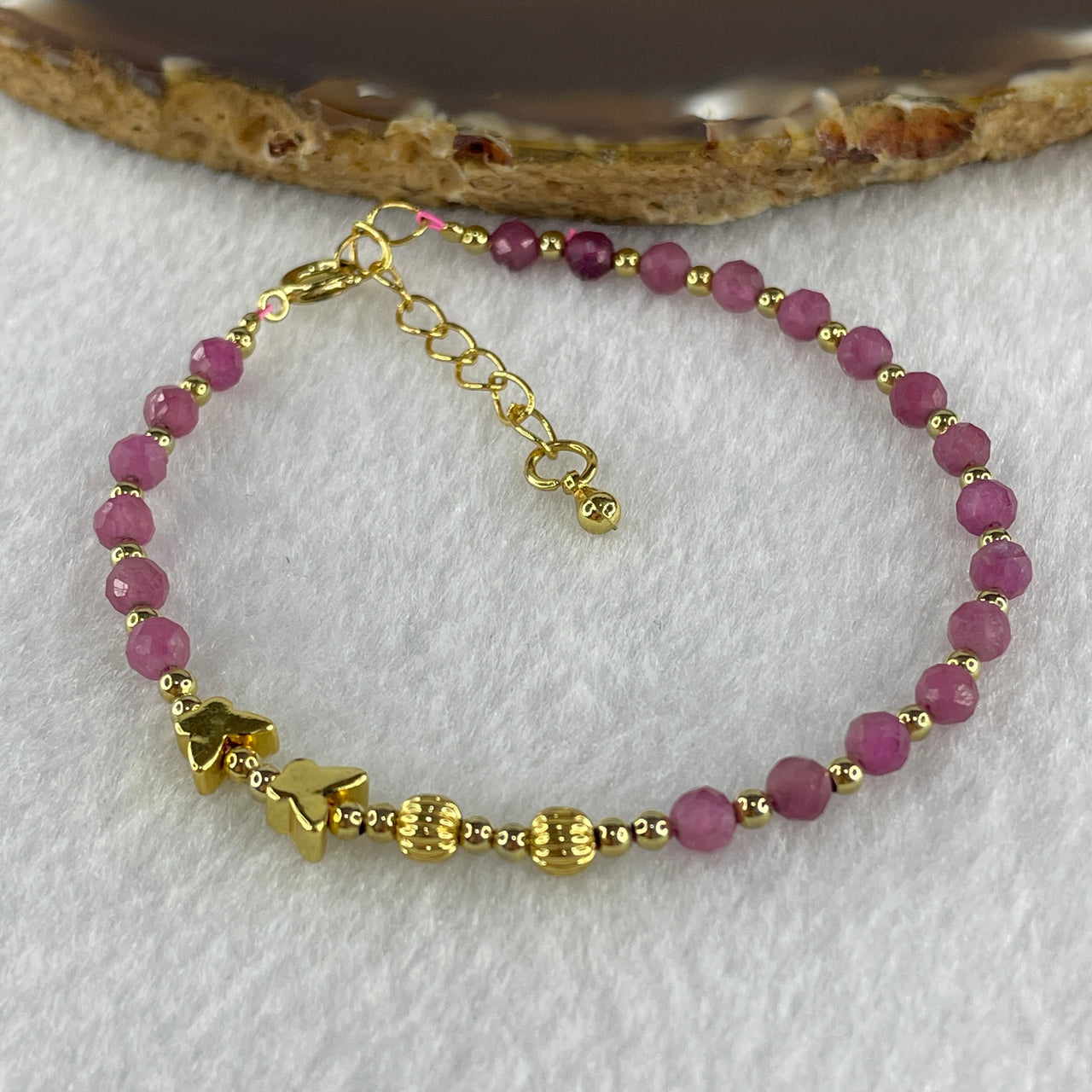 Natural Watermelon Tourmaline Crystal Beads with Charm Bracelet 4.28g 16cm 4.0mm 21Beads