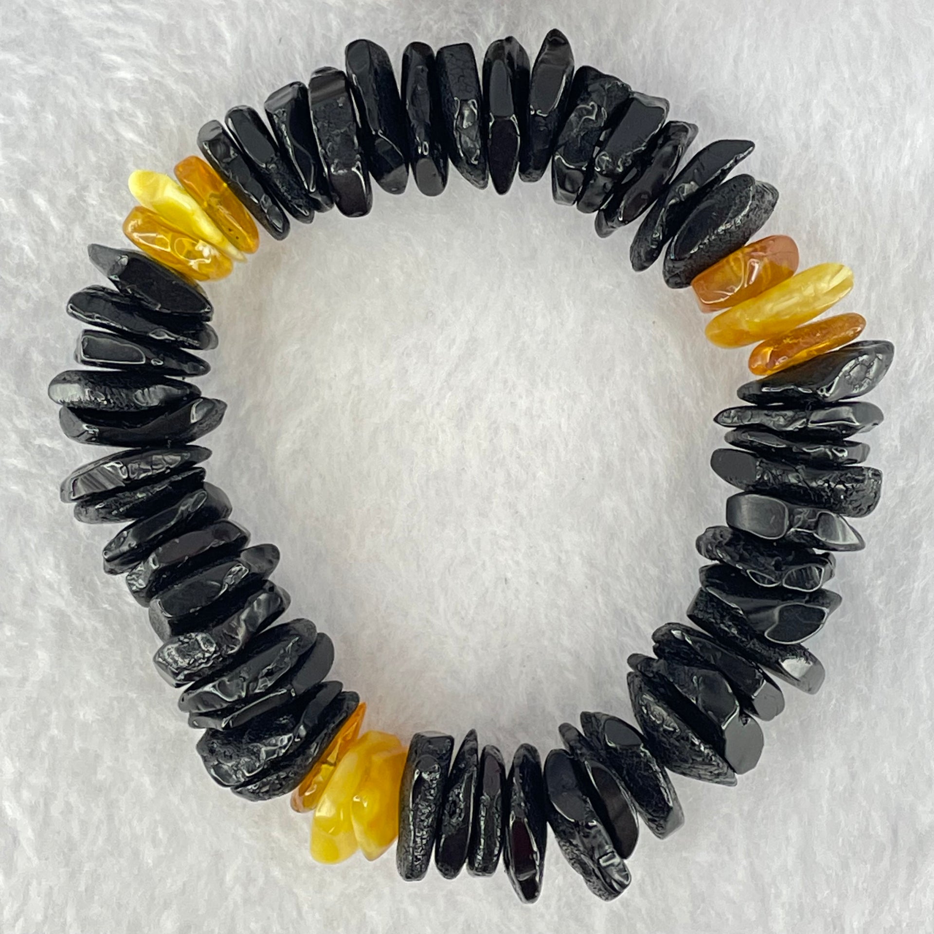 Natural Butterscotch and Blood Amber Irregular Beads Bracelet 29.02g 19cm 16.4 by 13.5 by 6.6mm to 13.5 by 12.9 by 3.7mm 56pcs - Huangs Jadeite and Jewelry Pte Ltd