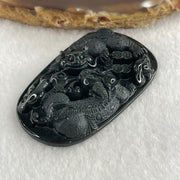 Type A Opaque to Partial Translucent Black Omphacite Jadeite Pixiu Pair with Coins Pendant 25.77g 57.1 by 35.4 by 9.2mm - Huangs Jadeite and Jewelry Pte Ltd