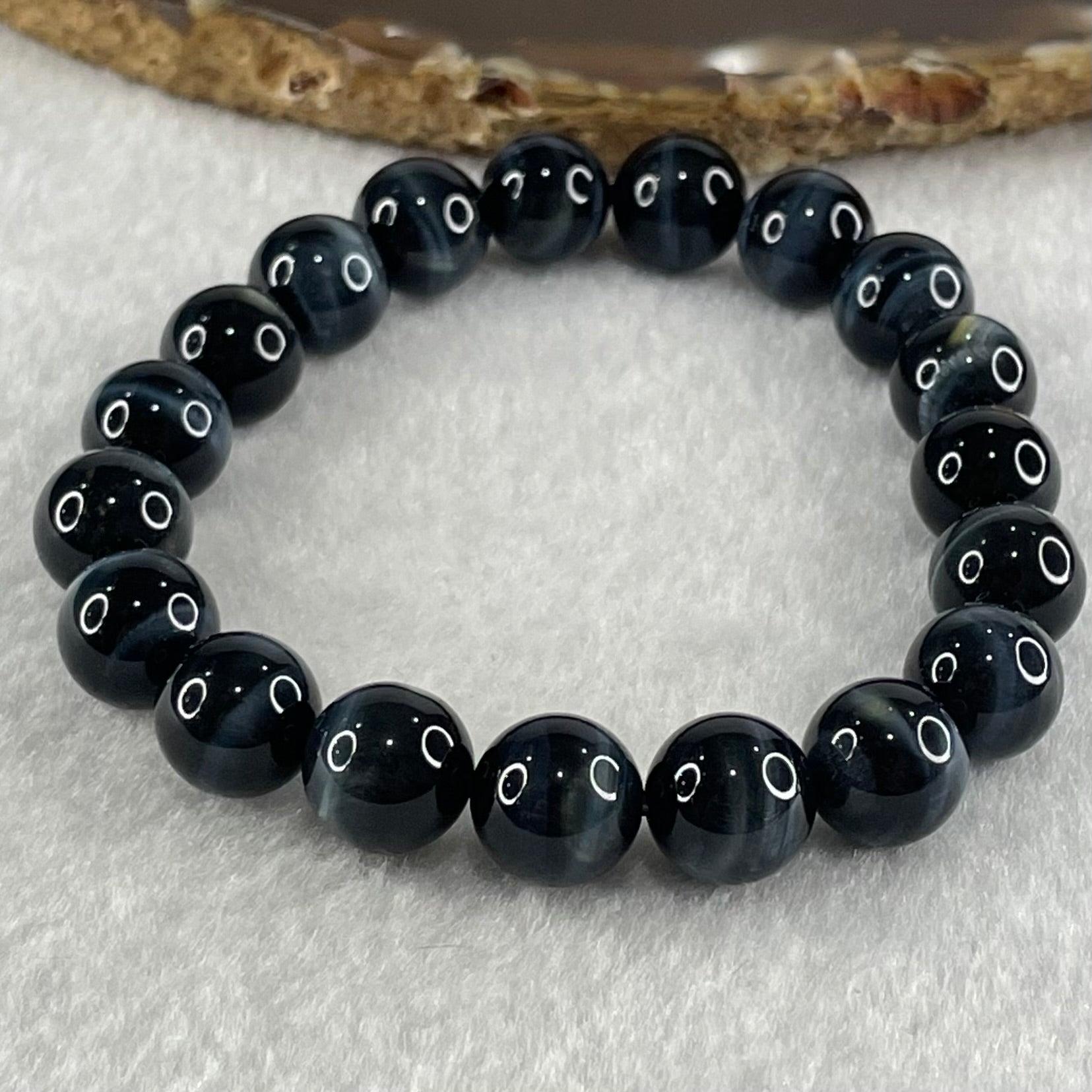 Natural Blue Tiger Eye Quartz Beads Bracelet 29.81g 17cm 10.6mm 19 Beads - Huangs Jadeite and Jewelry Pte Ltd