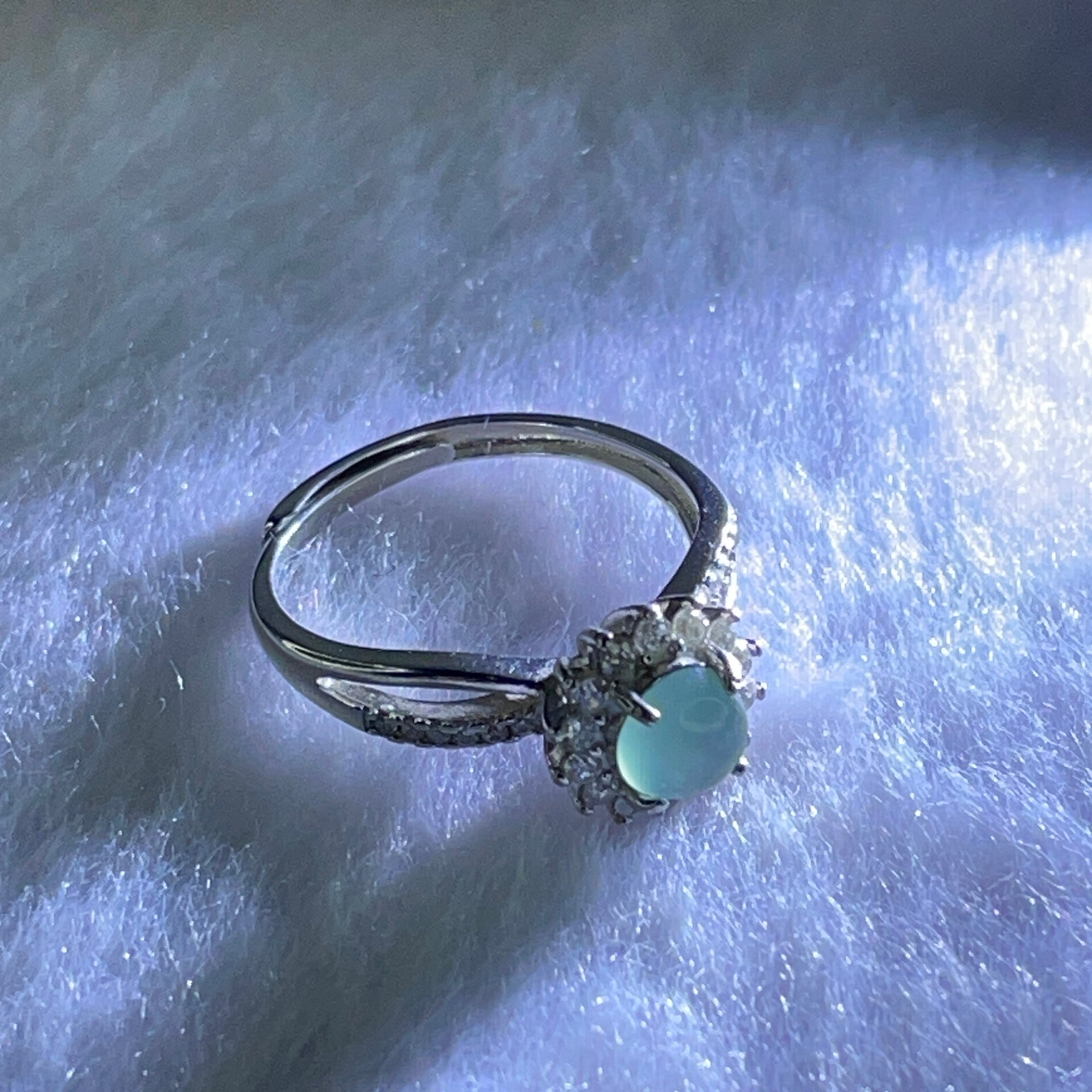 Type A Icy Blueish Green in S925 Sliver Ring (Adjustable Size) 2.63g 5.7 by 2.5mm - Huangs Jadeite and Jewelry Pte Ltd