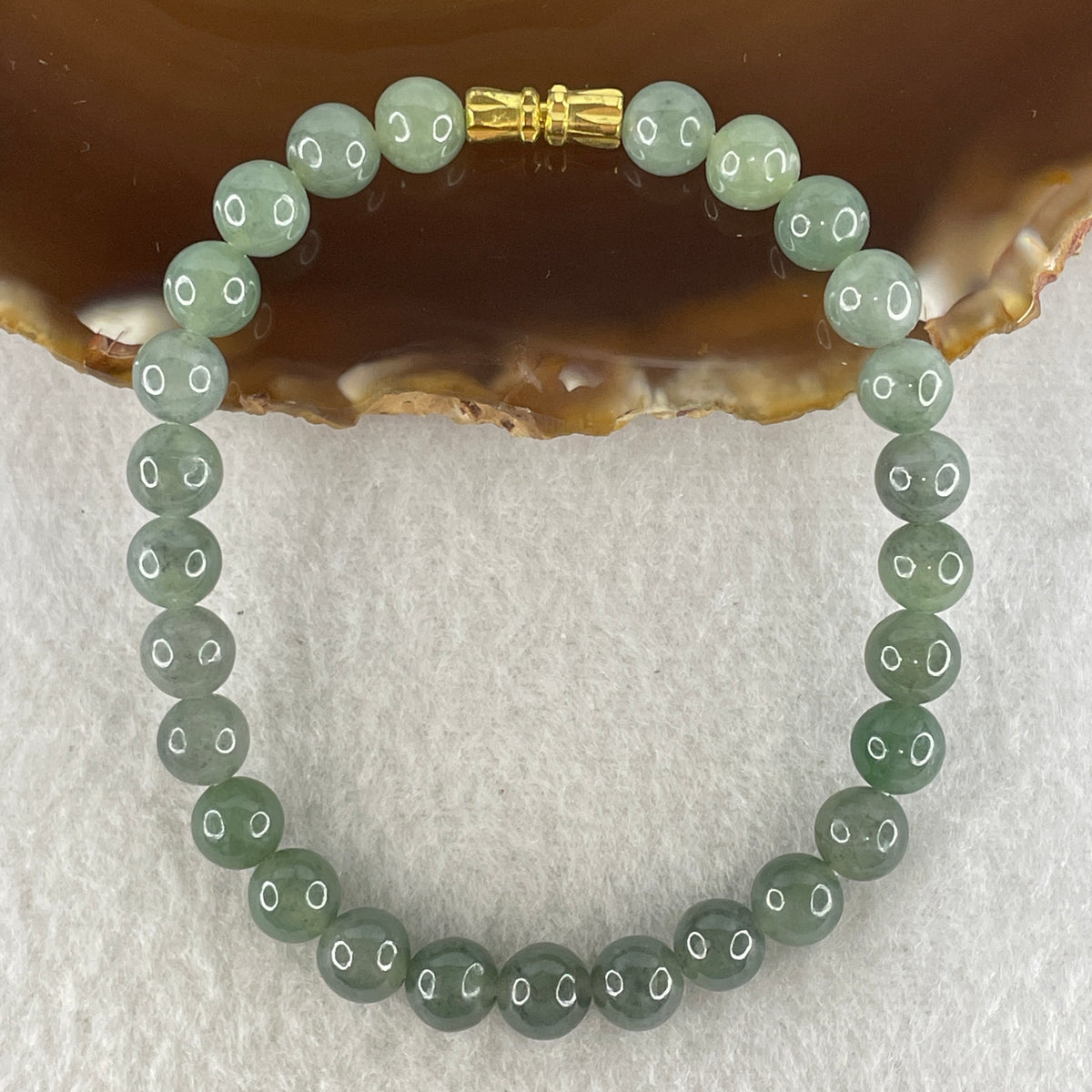 Natural Type A Semi Icy Light Green & Wuji Grey Jadeite Beads Bracelet | (15.44g | 6.9mm x 27 Beads | Heart, Root & Throat Chakra Synergy, "Wuji" Spatial Shield & Feng Shui Serenity Anchor)