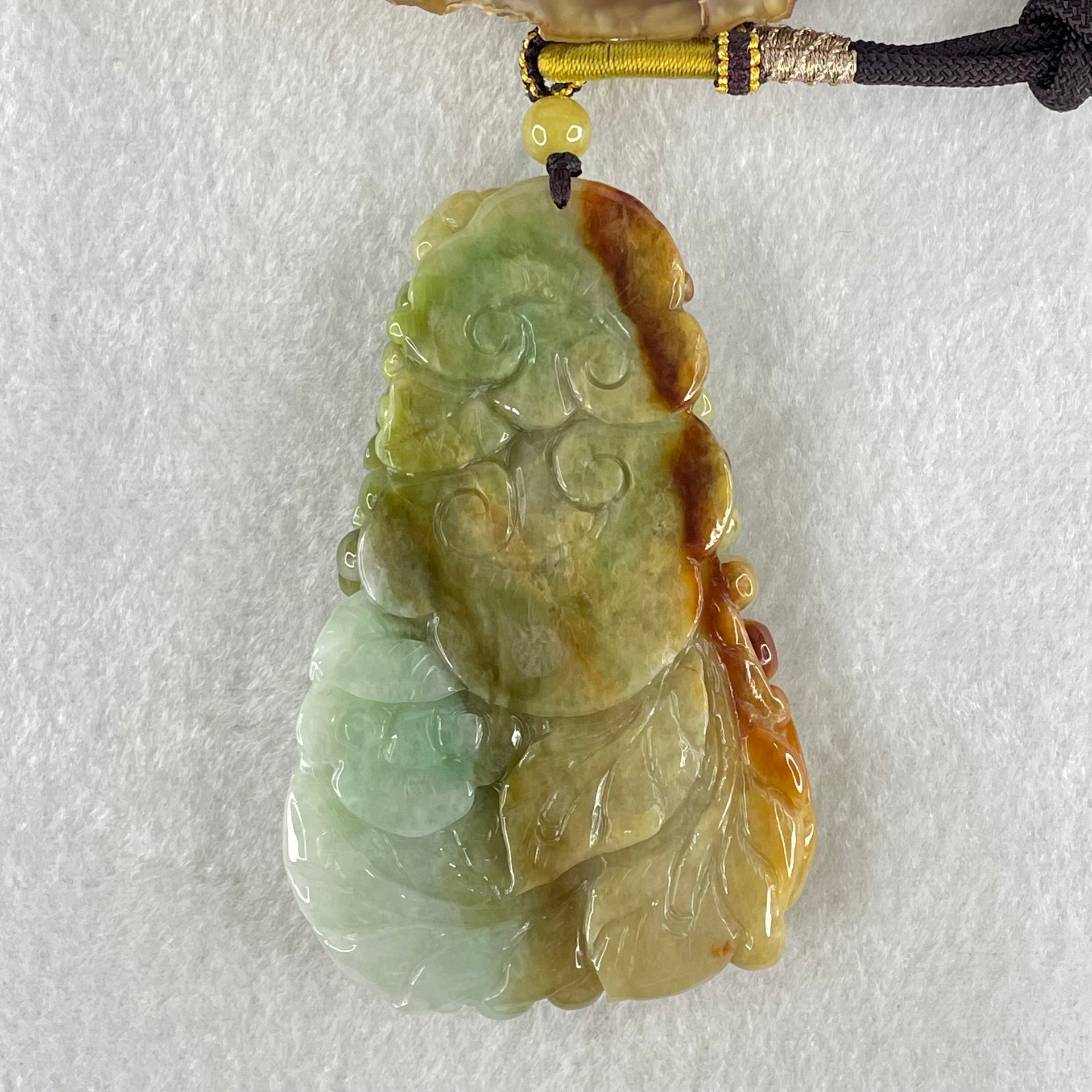 Grandmaster Type A Brownish Green and Faint Lavender Green Jadeite Double Sided Phoenix and Flower Pendant 凤戏牡丹 93.05g 79 by 50.6 by 13mm - Huangs Jadeite and Jewelry Pte Ltd