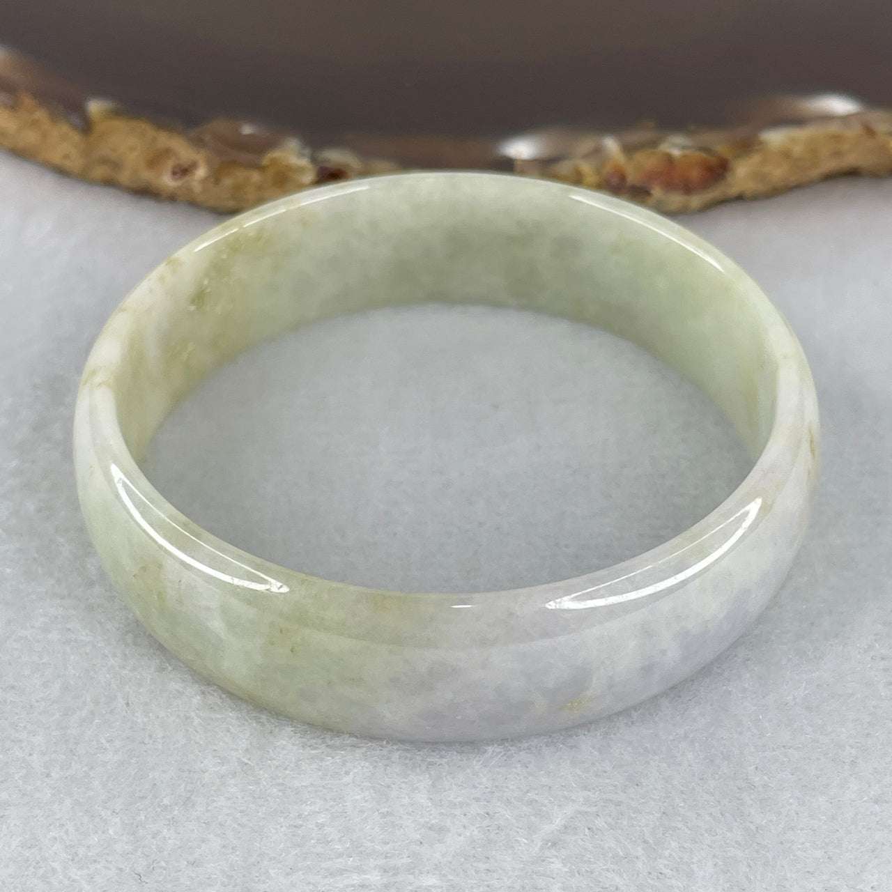 Certified Natural Type A Tri-Color Green, Lavender & Brownish Jadeite Flat Round Bangle | Unique External Rough Earth-Skin Artisan Polish |  "San Cai Fuk Lu Shou" Protection & Abundance Bangle (28.43g 14.2x4.8mm | 52.7mm)