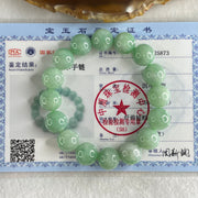 Type A Green Jadeite Beads Bracelet 59.95g 16cm 13.2mm 16 Beads - Huangs Jadeite and Jewelry Pte Ltd