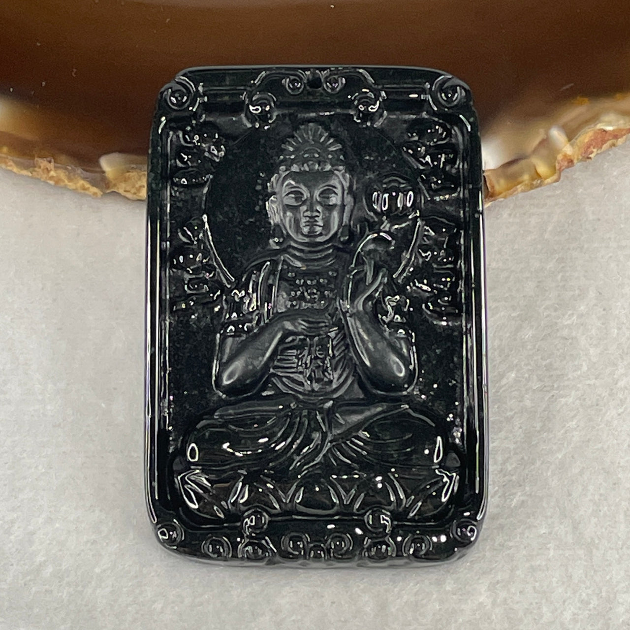 Protection, Peace and Compassion - Certified Natural Type A Black Omphacite Jadeite Guan Yin Pendant 28.54g 55.0 by 37.4 by 7.8mm