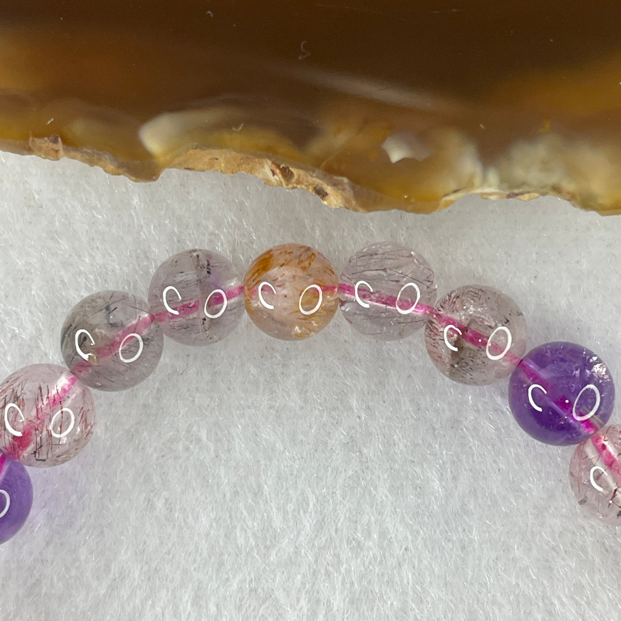 Certified Above-Average Grade Natural Super 7 Crystal Beads Bracelet | Fluid High-Clarity Petite Strand | Authentic Sacred Seven Multi-Mineral Inclusions Quartz Spiritual Catalyst & Auric Shield Bracelet (13.40g | 15.5cm Length | 7.3mm | 26 Beads)