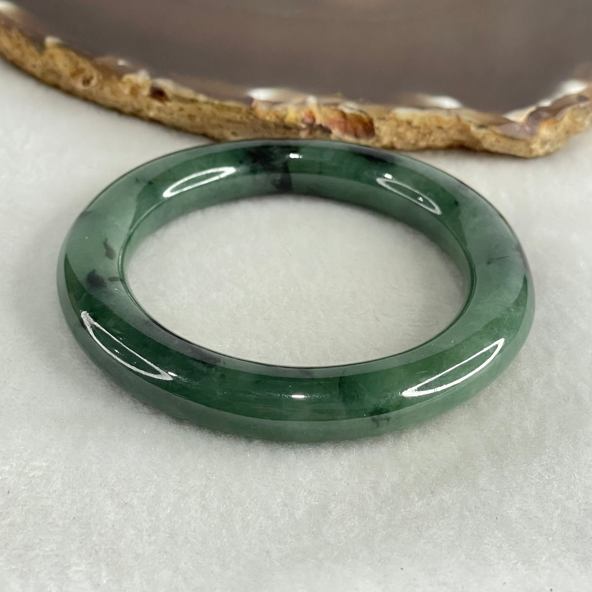 Type A Green with Dark Green Piao Hua Jadeite Bangle 55.69g Internal Diameter 52.0mm 10.0 by 11.1mm (Slight Internal Lines) - Huangs Jadeite and Jewelry Pte Ltd