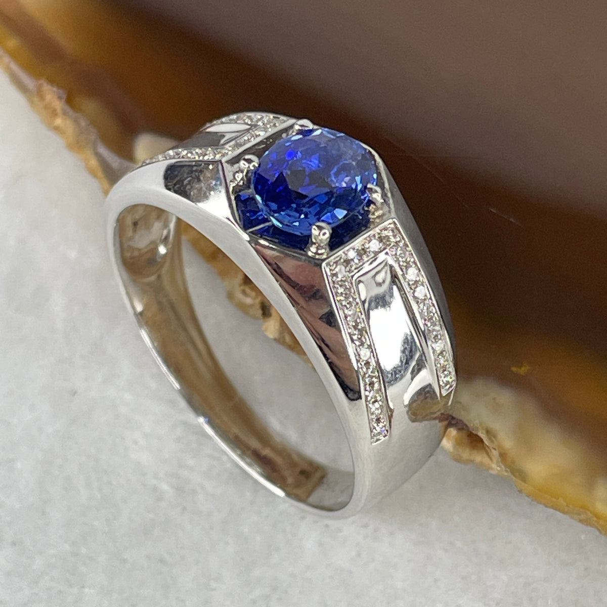 NGI Certified Natural Blue Sapphire Ring | 1.10ct Oval Cut Corundum (7.18 x 5.65 x 2.90mm) with Natural Diamonds in 18K White Gold (Third Eye & Throat Chakra Harmony, Royal Wisdom & Noble Protection Shield)