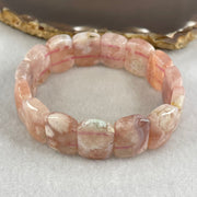 Above Average Natural Pink Flower Agate Shou Pai Bracelet 37.75g 17cm 17.8 by 13.1mm 15 Pieces (Slight External Rough) - Huangs Jadeite and Jewelry Pte Ltd