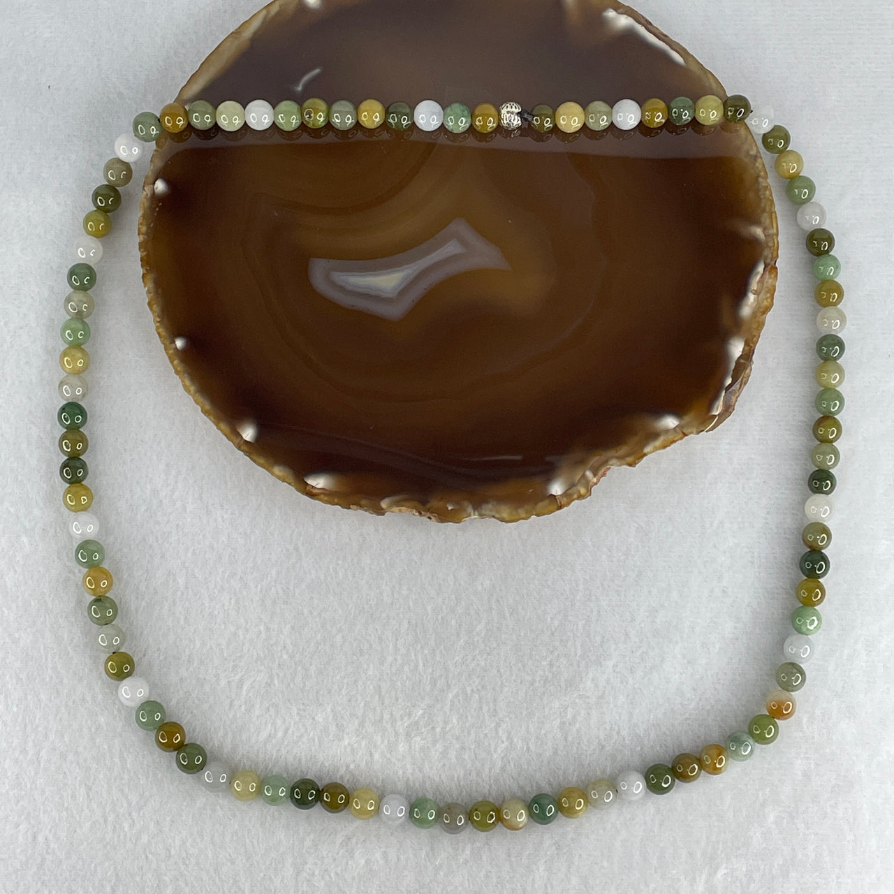 Natural Type A Multi-Color Jadeite Beads Necklace | 100% Untreated Three-Blessings Strand | Fine Fei Cui Statement Jewelry (60.34g | 62cm | 7.5mm | 88 Beads)