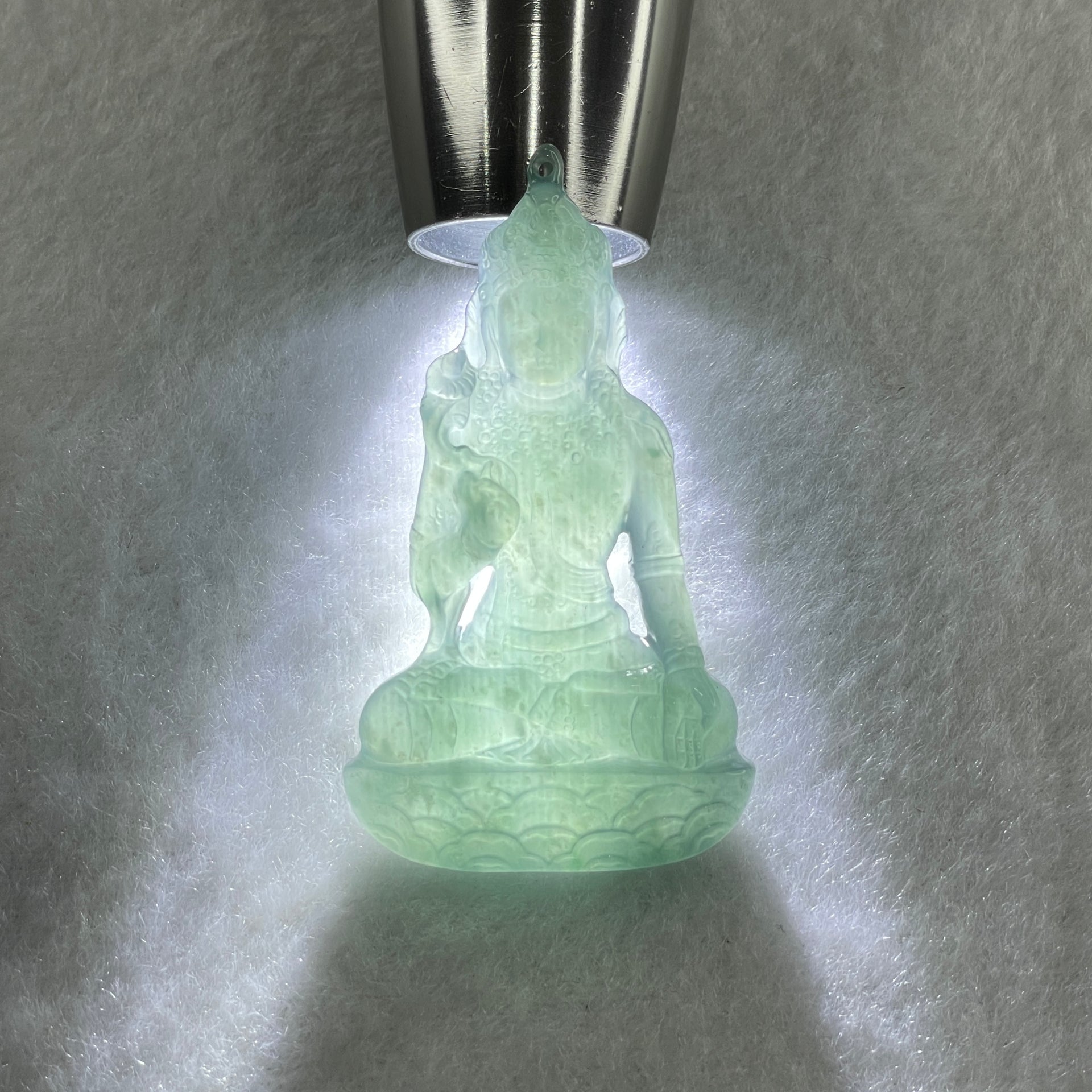 Natural Type A Semi Icy Blueish Green Jadeite Tara Guanyin Pendant 16.9g 56.7 by 32.4 by 6.5mm - Huangs Jadeite and Jewelry Pte Ltd