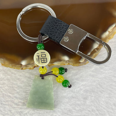 Type A Green Jadeite Wu Shi Pai Key Chain 24.95g 21.9 by 25.8 by 5.1mm - Huangs Jadeite and Jewelry Pte Ltd