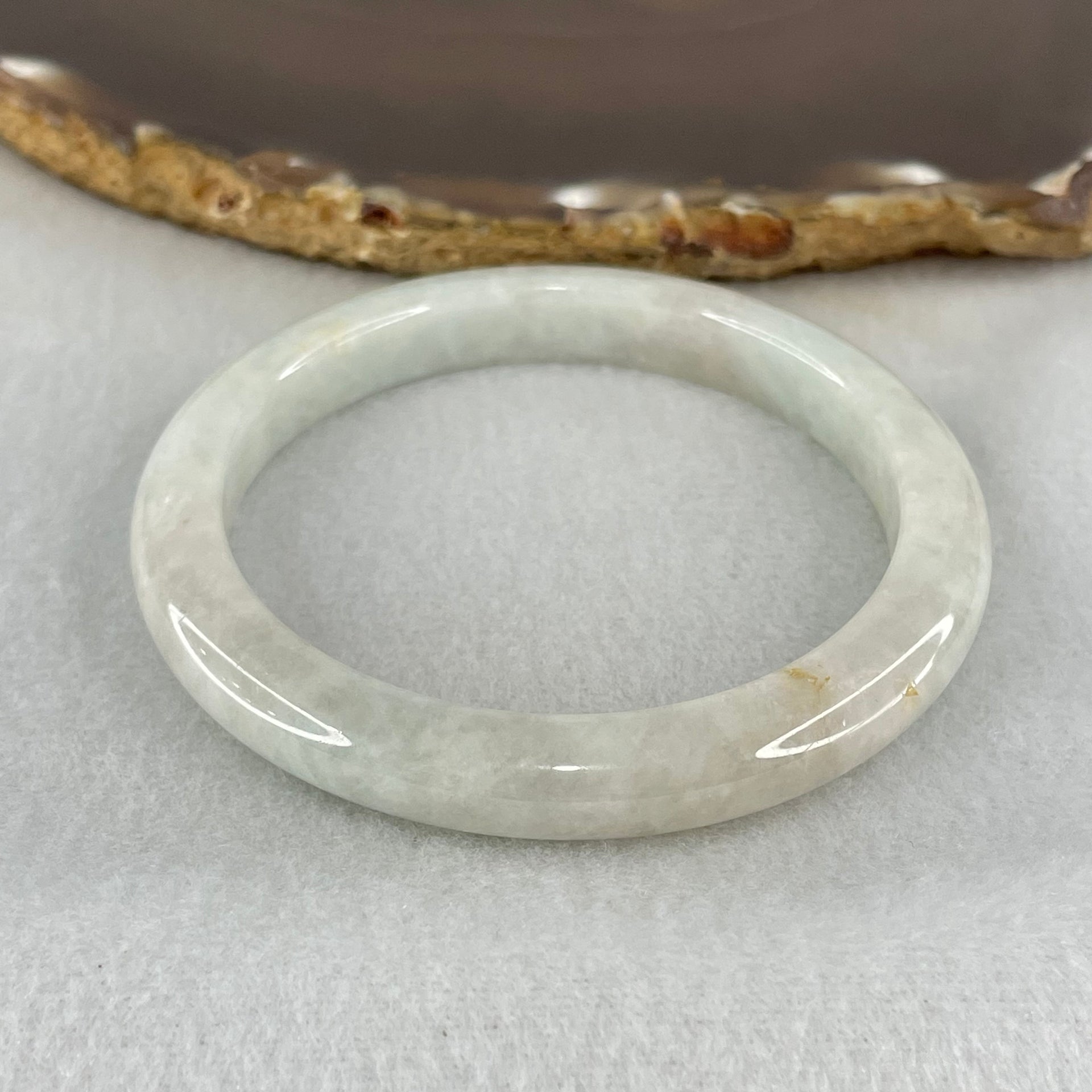 Type A Light Blueish Green Jadeite Bangle 33.37g  Internal Diameter 53.6mm 8.5 by 7.5mm (Very Slight External Rough and Very Slight Internal Line) - Huangs Jadeite and Jewelry Pte Ltd