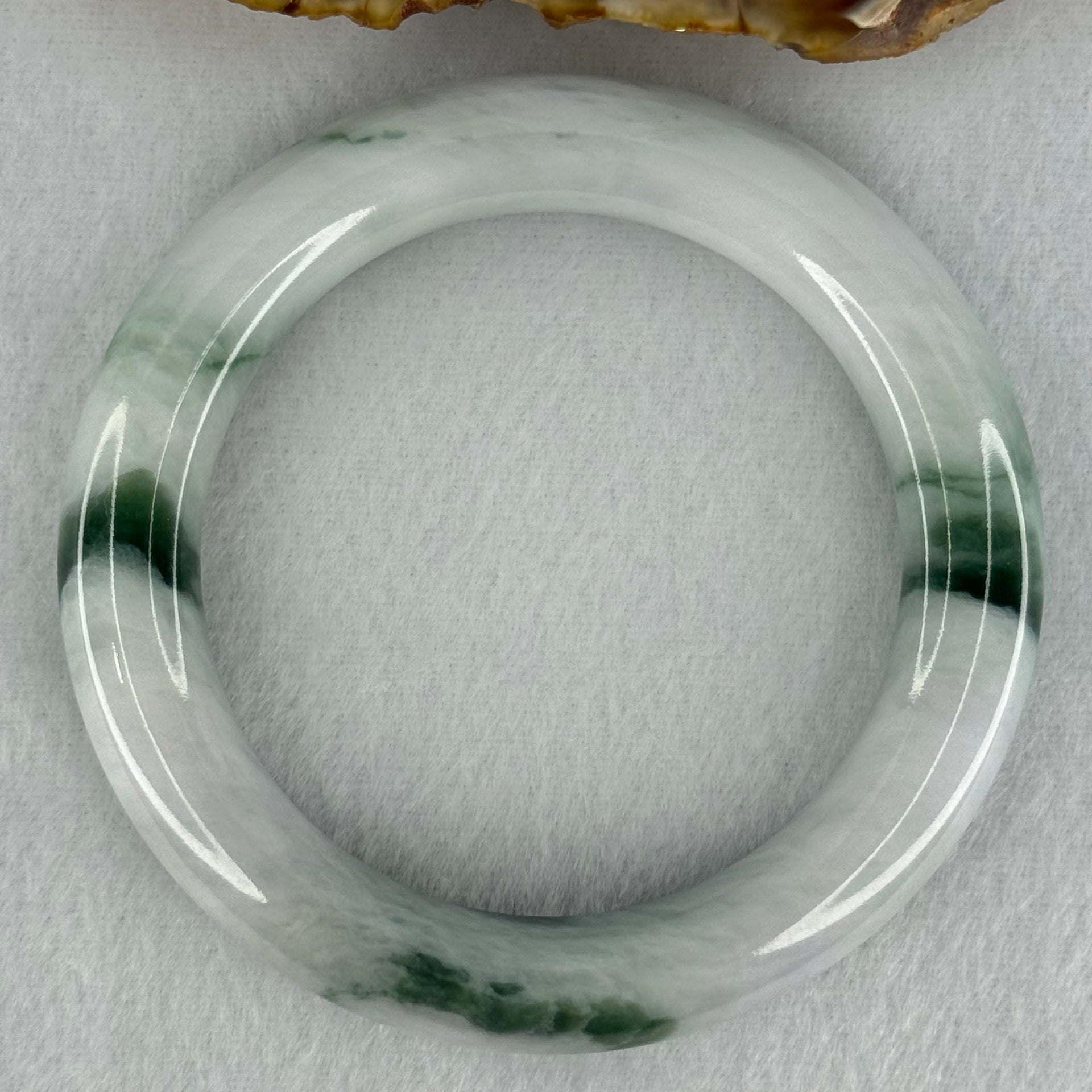 Type A Faint Lavender Green with Blueish Green Patches Jadeite Bangle Internal Diameter 57.0mm 74.41g 12.0 by 11.4mm (Slight Internal Lines） - Huangs Jadeite and Jewelry Pte Ltd