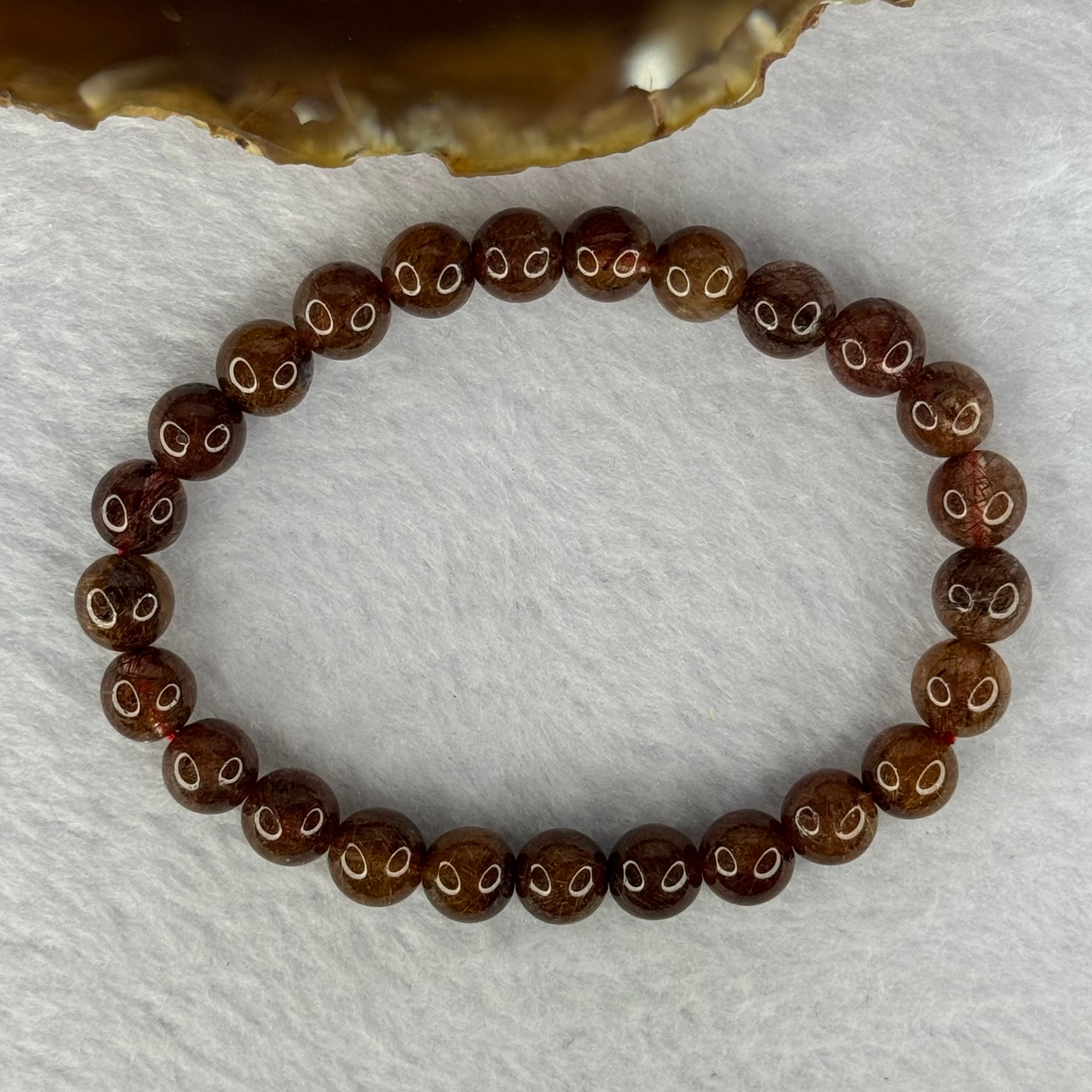 Natural Copper Rutilated Quartz Beads Bracelet 銅髮晶手镯 16.11g 16cm 7.9mm 28 Beads - Huangs Jadeite and Jewelry Pte Ltd