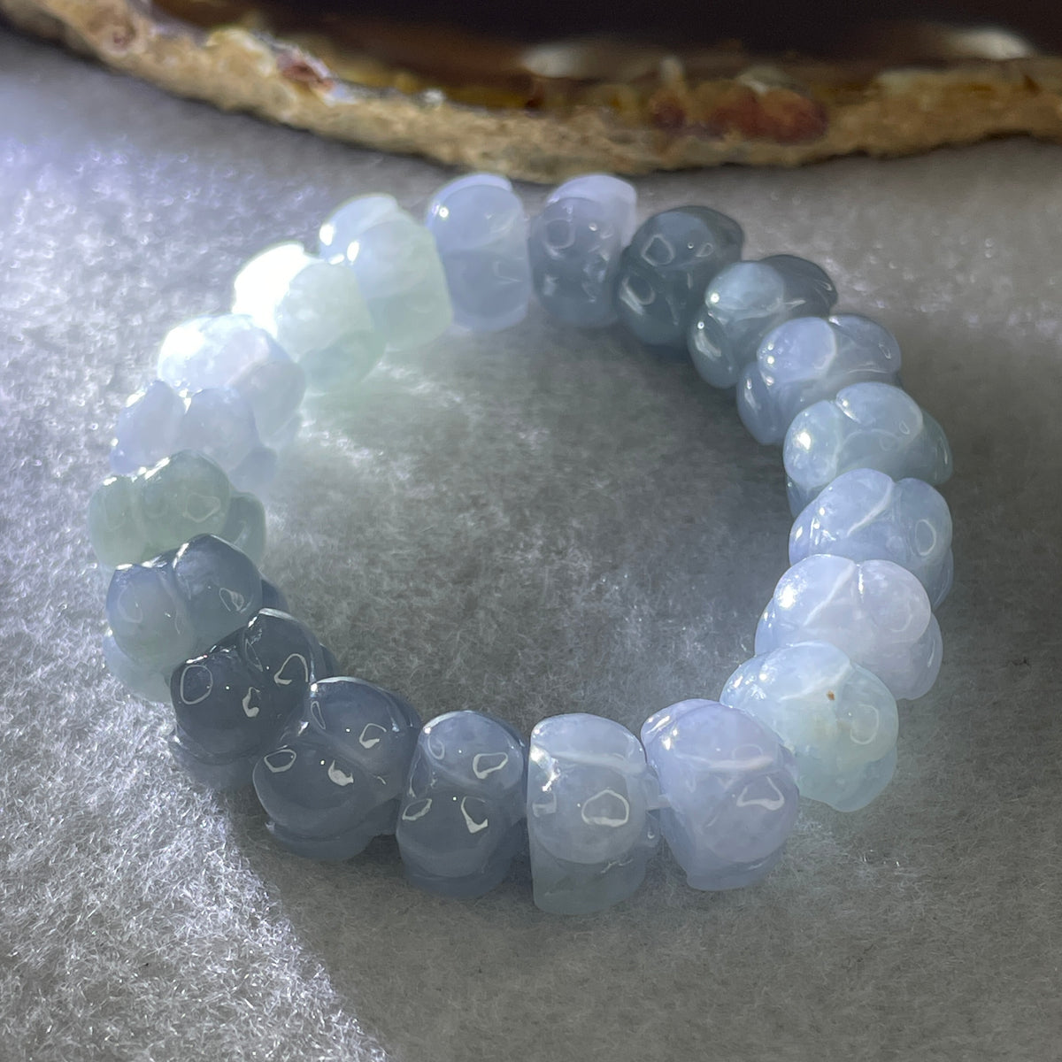 Certified High Grade Type A Full Intense Blueish Lavender Jadeite Lotus Flower Beads Bracelet 28.10g 11cm 10.7mm 20 Beads - Huangs Jadeite and Jewelry Pte Ltd