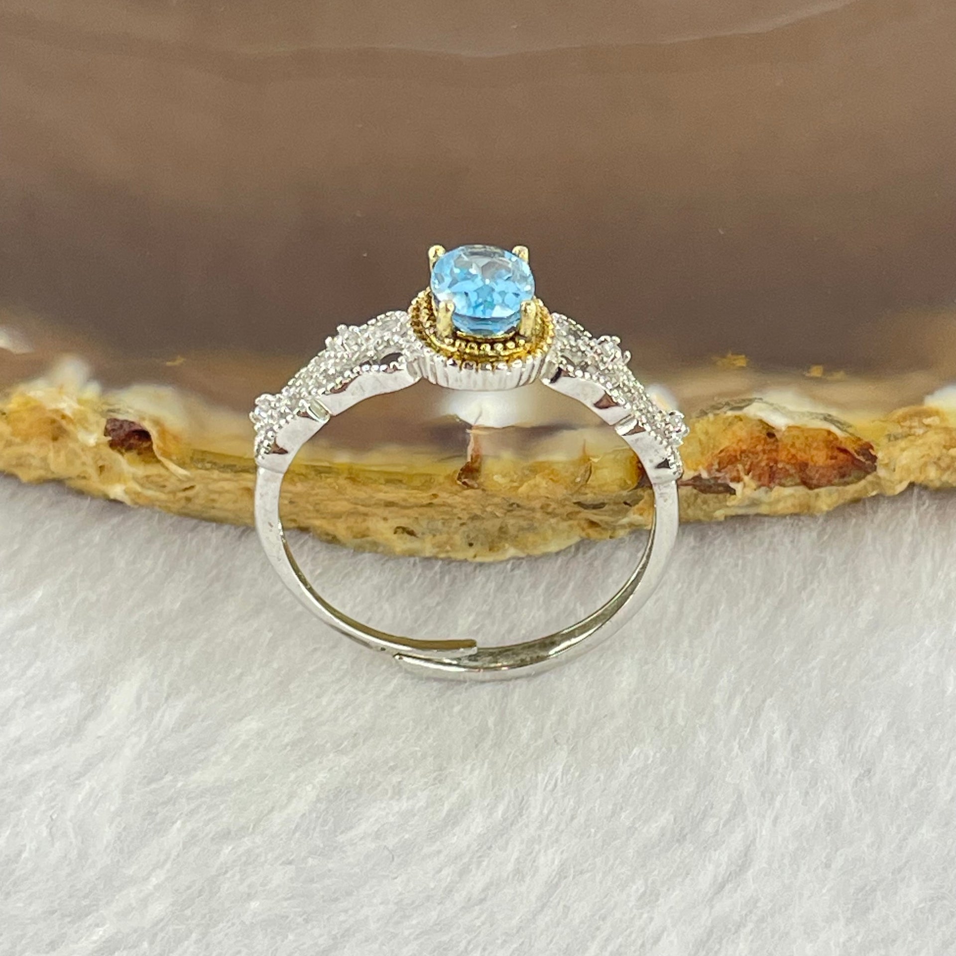 Blue Cubic Zirconia with Crystals in S925 Sliver Ring (Adjustable Size) 1.81g 6.5 by 5.0 by 3.5mm - Huangs Jadeite and Jewelry Pte Ltd