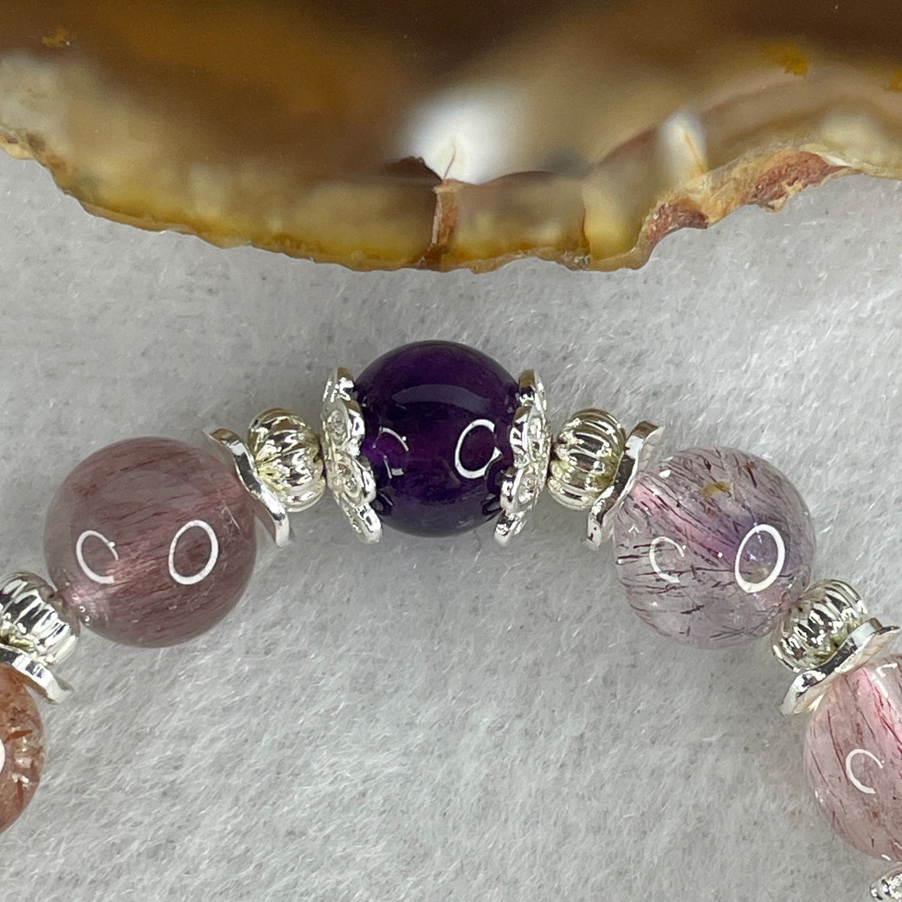 Natural Super 7 Beads Bracelet with Silver Color Charms | 15.5cm Tailored Strand | 17-Piece 8.5mm Sacred Seven "Melody Stone" Cosmic Harmony Wealth Amulet (20.11g)