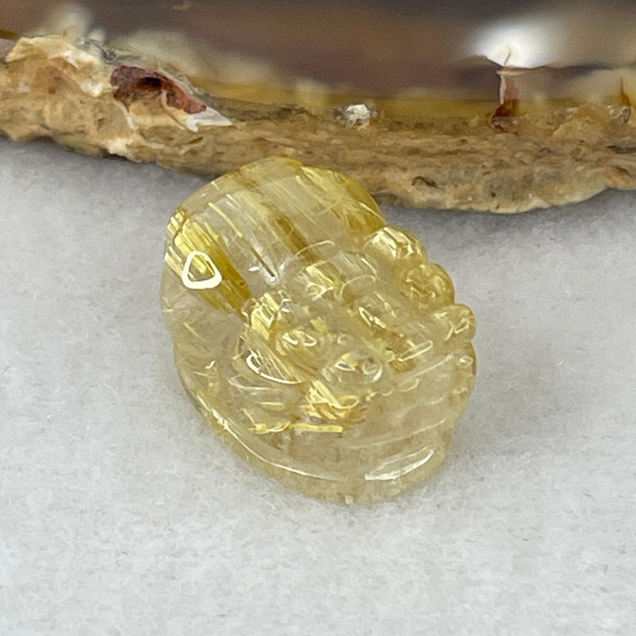 Good Grade Natural Golden Rutilated Quartz Pixiu Charm Pendant  | Wealth-Attracting Carving (3.56g | 16.2mm × 11.7mm × 9.9mm)
