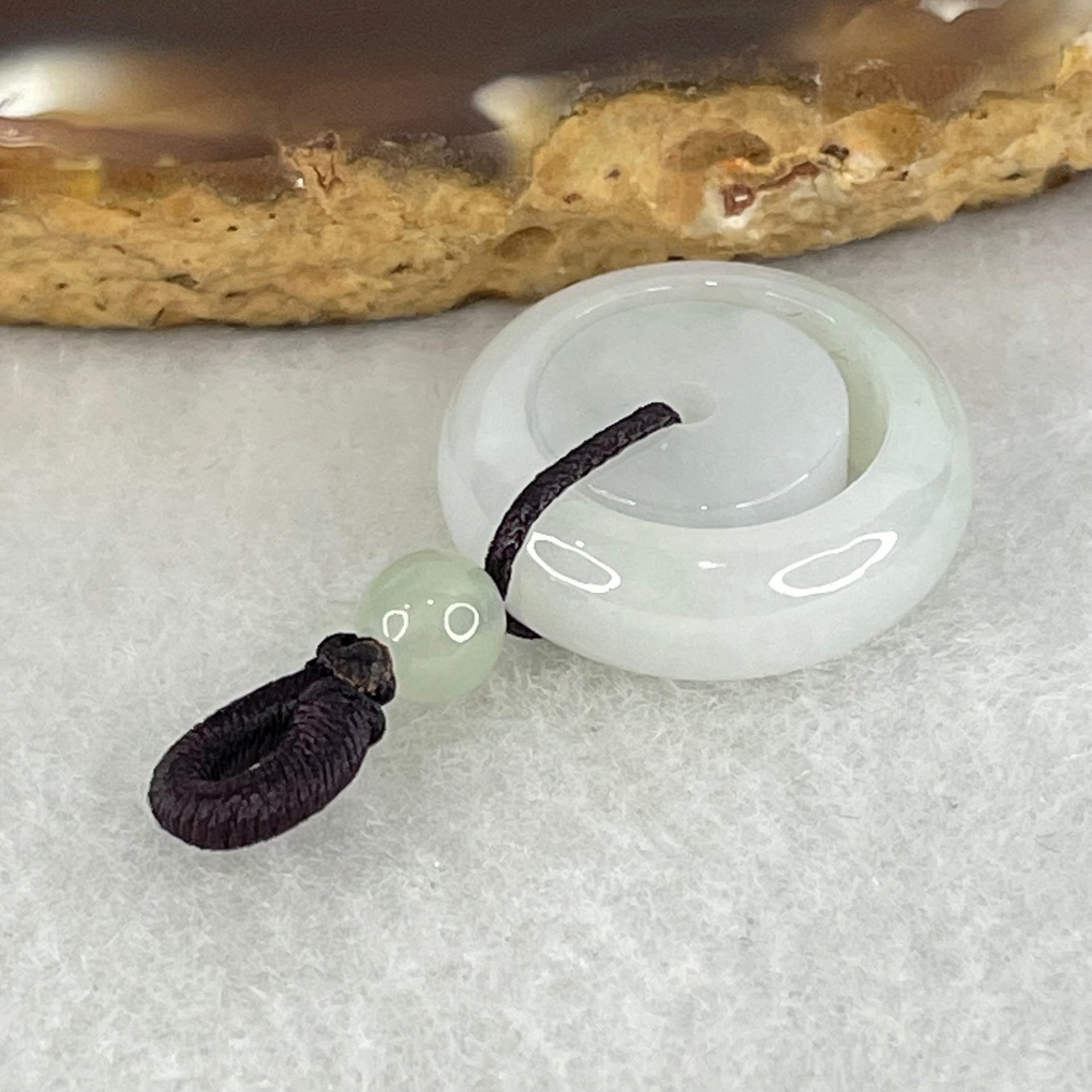 Type A Faint Lavender Jadeite Double Ping An Kou Donut Charm Pendant 4.40g 18.3 by 7.0mm - Huangs Jadeite and Jewelry Pte Ltd