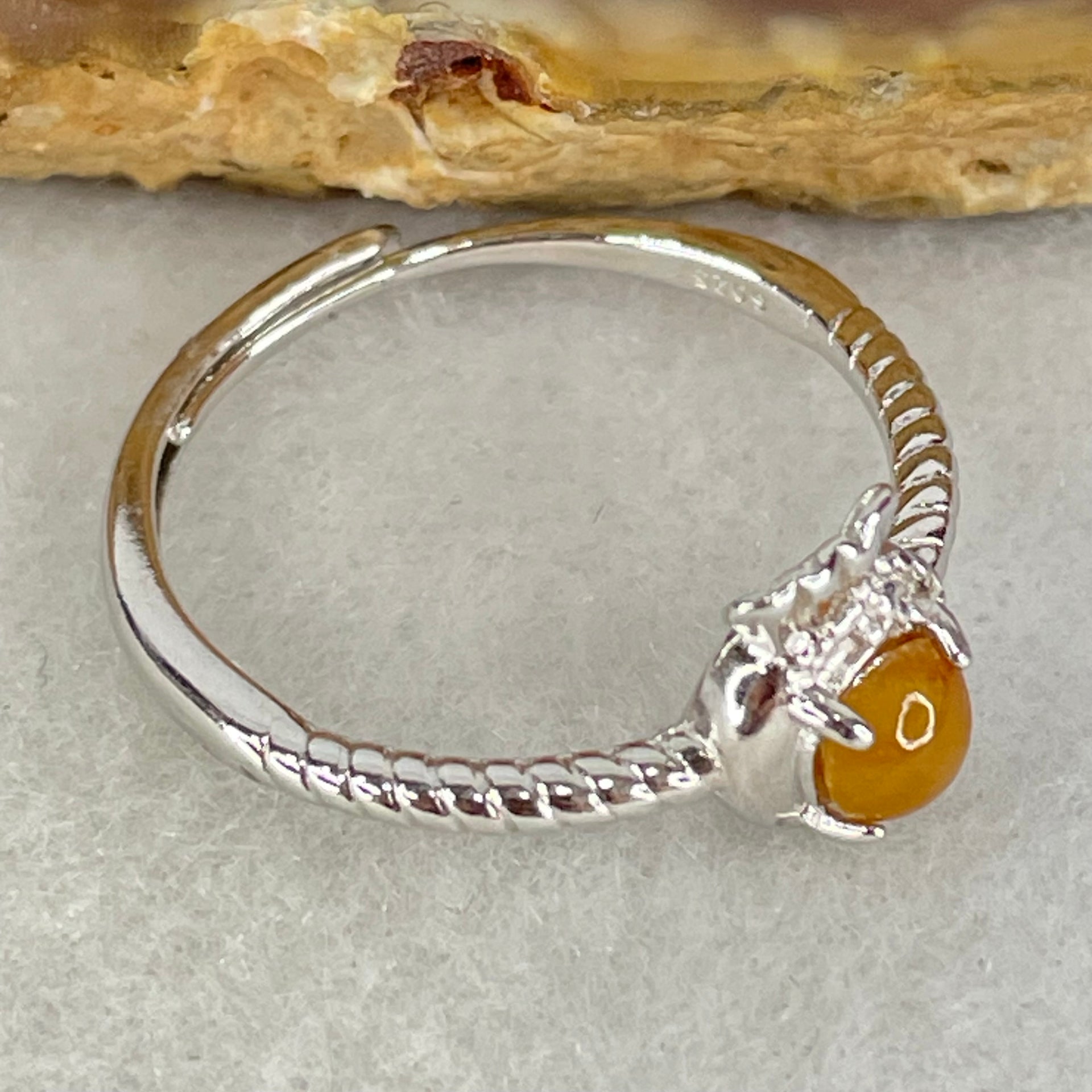 Type A Red Cabochon Jadeite in S925 Sliver Ring (Adjustable Size) 1.42g 4.5 by 3.2mm - Huangs Jadeite and Jewelry Pte Ltd