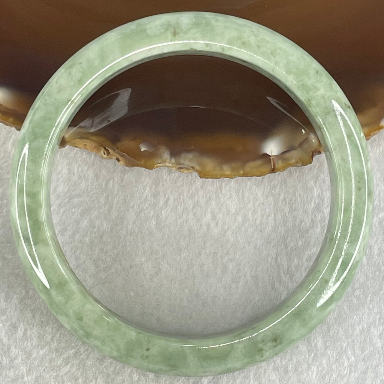 Type A Light Dou Qing Green Jadeite Bangle 52.46g Internal Diameter 57.1mm 12.3 by 8.3mm (Close to Perfect) - Huangs Jadeite and Jewelry Pte Ltd