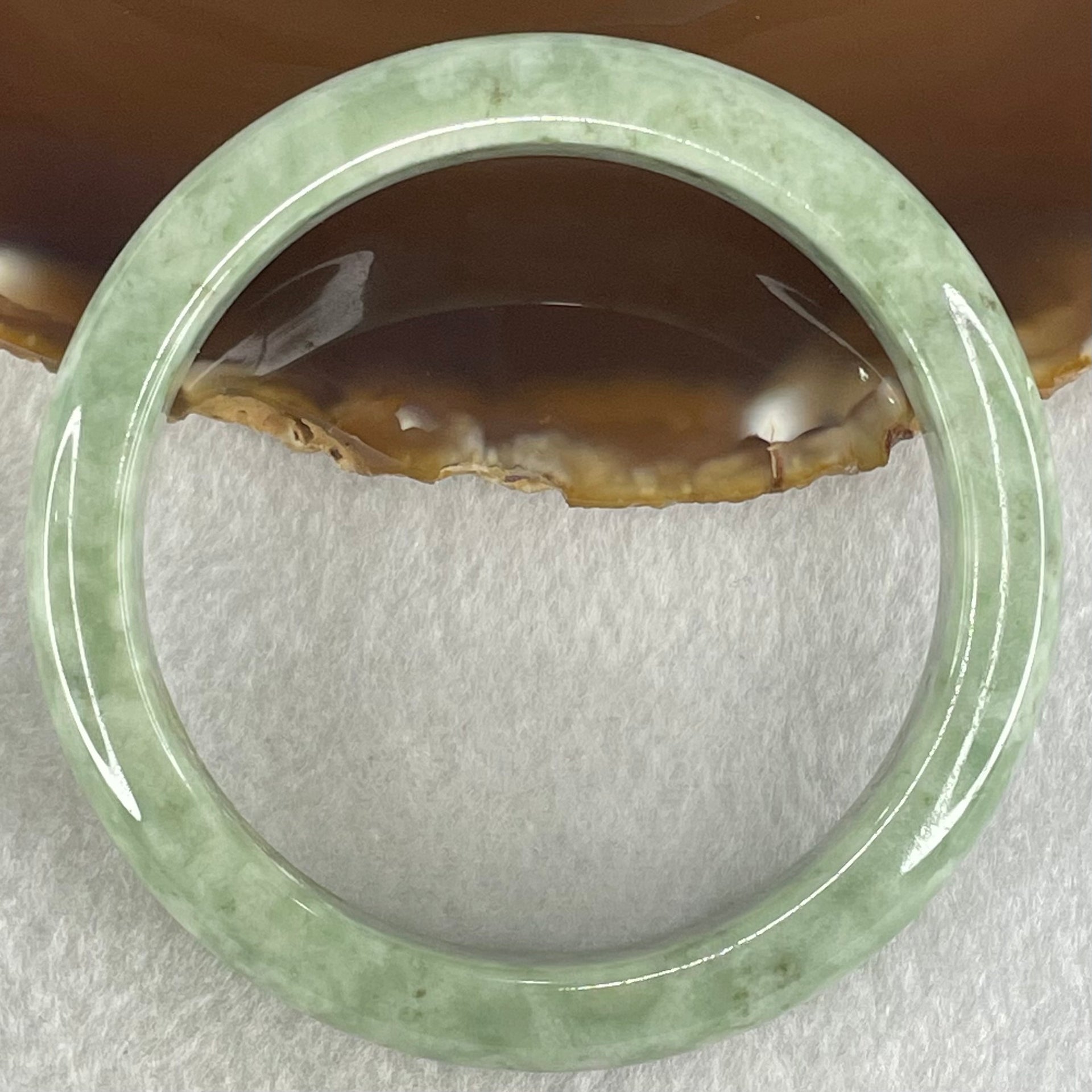 Type A Light Dou Qing Green Jadeite Bangle 52.46g Internal Diameter 57.1mm 12.3 by 8.3mm (Close to Perfect) - Huangs Jadeite and Jewelry Pte Ltd