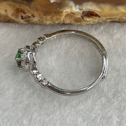 Type A Bright Green Jadeite Ring in S925 Sliver with Cubic Zirconia 1.30g 3.5 by 2.0mm (Adjustable Size) - Huangs Jadeite and Jewelry Pte Ltd