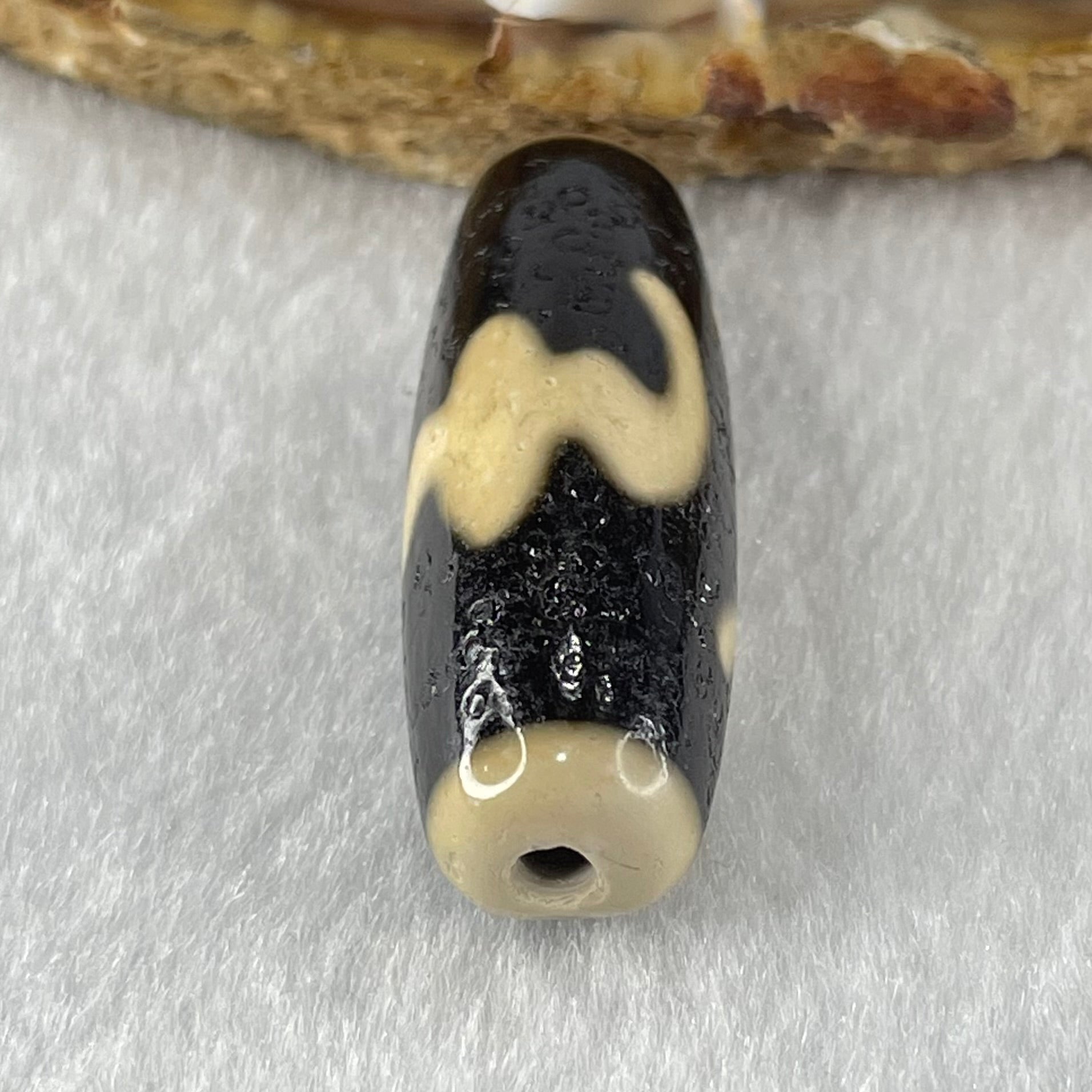 Natural Powerful Tibetan Old Oily Agate Bat with Insect or Happiness Fu Shou Dzi Bead Heavenly Master (Tian Zhu) 蝙蝠昆虫天珠 9.19g 37.7 by 12.5mm - Huangs Jadeite and Jewelry Pte Ltd
