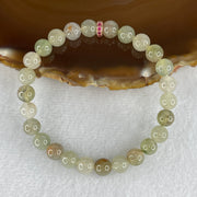 Natural Type A Light Green with Greyish Jadeite Beads Bracelet 15.27g 15cm 6.9mm 26 Beads - Huangs Jadeite and Jewelry Pte Ltd