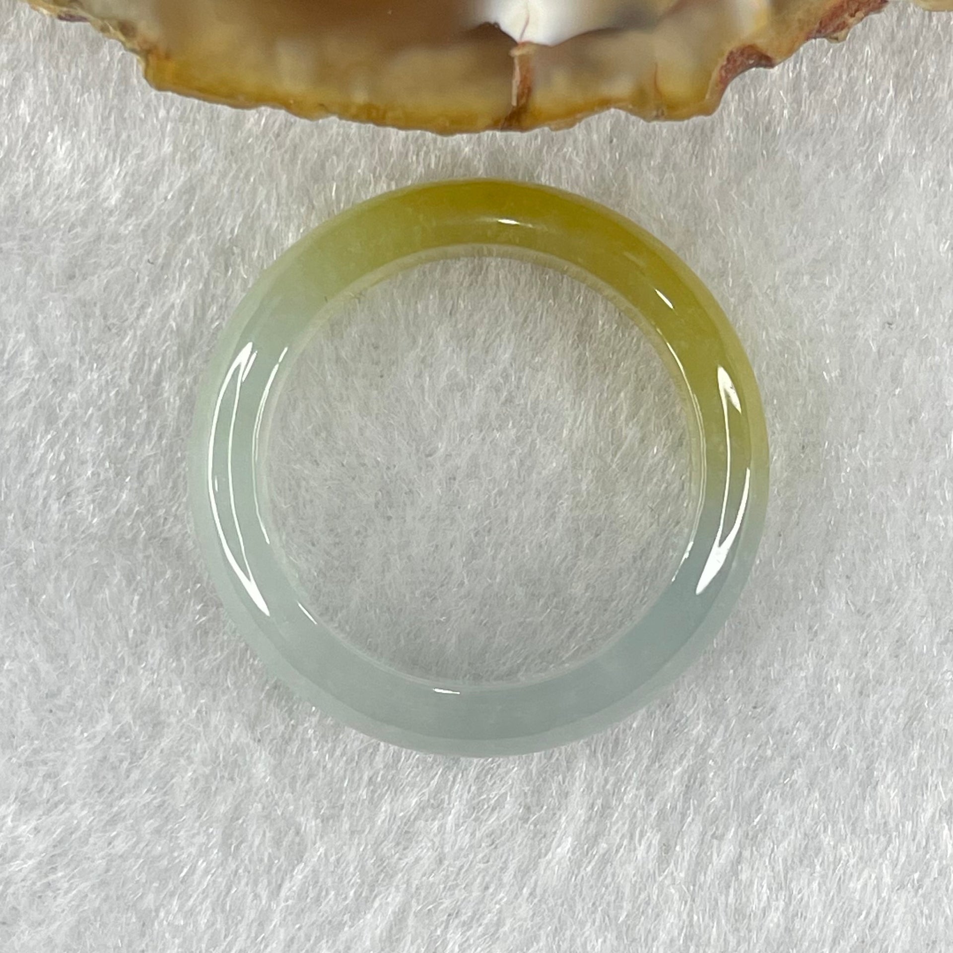 Type A Semi Icy Light Blueish Green with Yellow Patch Jadeite Ring 3.75g 6.1 by 3.5mm US9.1 HK20.2 - Huangs Jadeite and Jewelry Pte Ltd