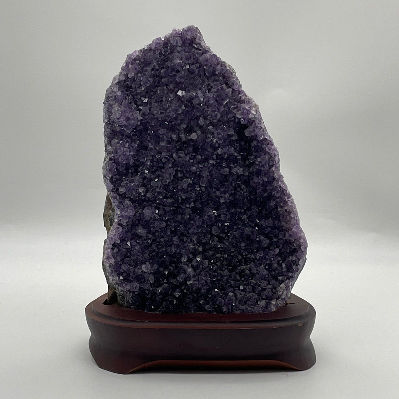 Natural Purple Amethyst Geode Rough Cluster | High-Saturation Deep Violet Crystals | Premium Custom Wooden Display Stand (2,260.1g 150x120x230mm)