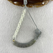 Natural Type A Semi Icy Wuji Grey Jadeite Ruyi with Flower and Butterfly Necklace 12.14g 50.1 by 12.6 by 3.9mm - Huangs Jadeite and Jewelry Pte Ltd