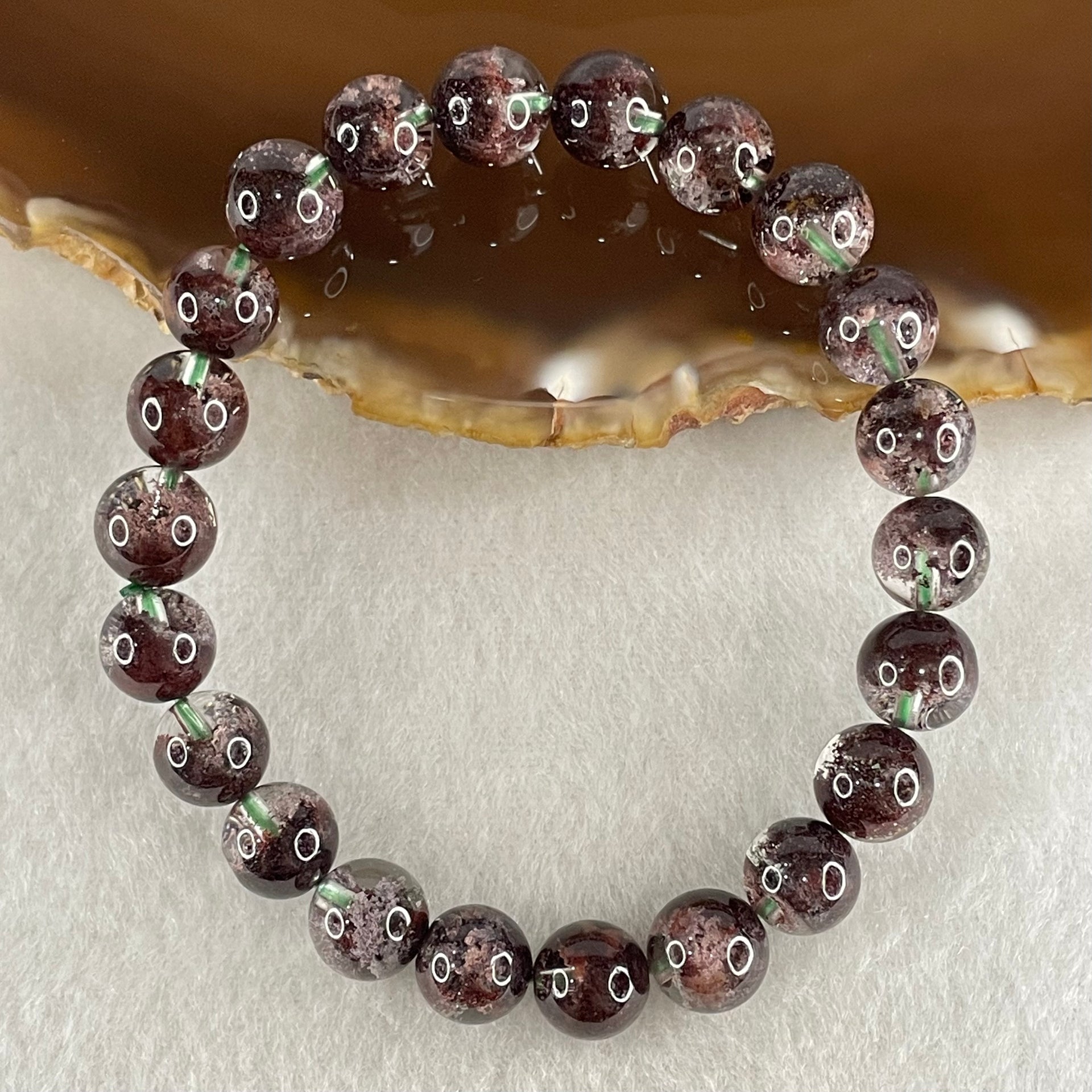 Good Grade Natural Red Phantom Quartz Beads Bracelet 19.21g 15.5cm 8.8mm 22 Beads - Huangs Jadeite and Jewelry Pte Ltd