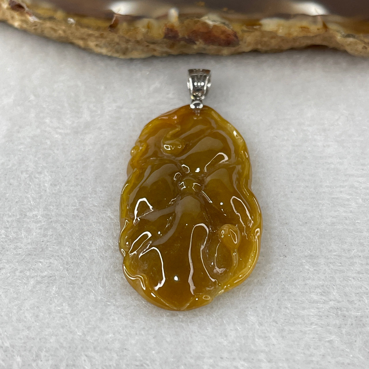 Certified Natural Type A Brownish Jadeite "Seeking for Enlightenment" Pendant | Premium S925 Sterling Silver Clasp | Authentic Myanmar Feicui Meditating Monk, Wisdom & Root Chakra Grounding Amulet (7.13g | 39.6x21.3x5.0mm)