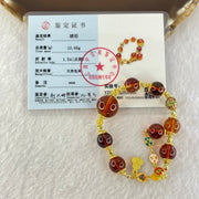 Natural Purple Honey Amber Beads in S925 Gold Color Bracelet 天然紫蜜琥珀手链10.66g 13.8mm 1 Bead 9.8mm 7 Beads - Huangs Jadeite and Jewelry Pte Ltd