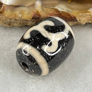 Natural Powerful Tibetan Old Oily Black White Agate Green Tara Dzi Bead Heavenly Master (Tian Zhu) 绿度母天珠 4.56g 17.3 by 13.1mm - Huangs Jadeite and Jewelry Pte Ltd