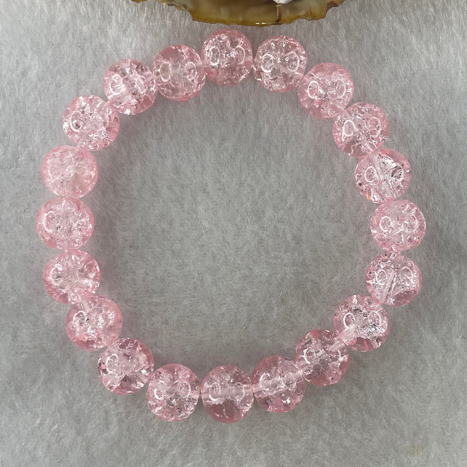 Crackle Pink Quartz Beads Bracelet 25.75g 15.5cm 10.3mm 20 Beads - Huangs Jadeite and Jewelry Pte Ltd