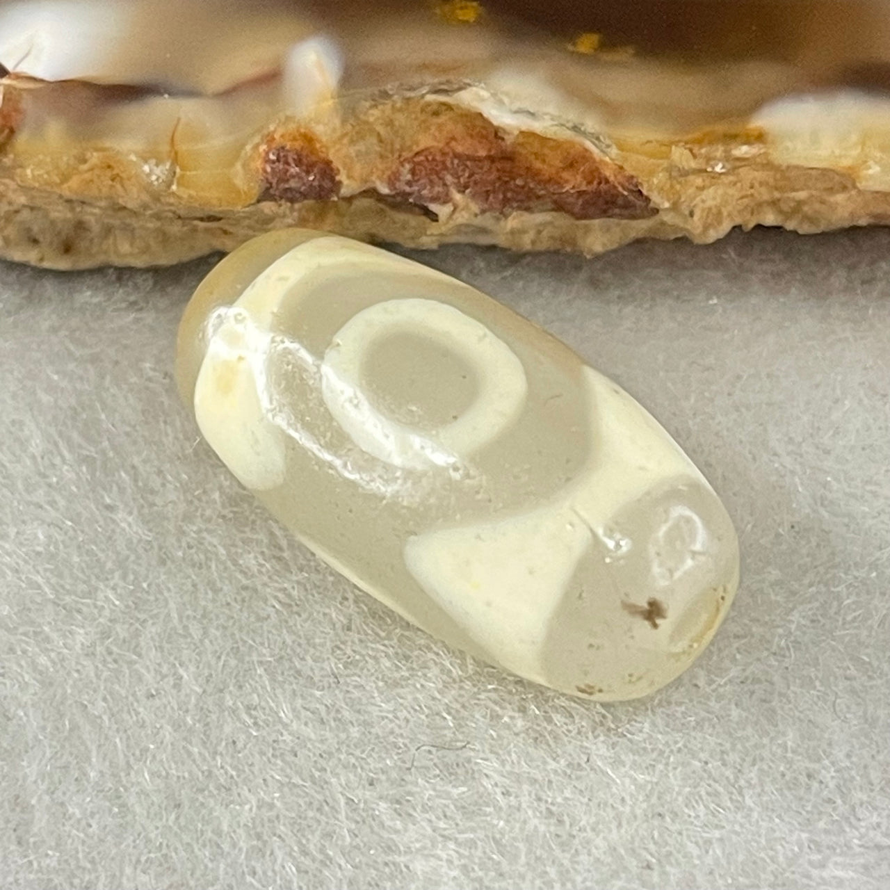 Natural Powerful Tibetan Old Oily Agate 3 Eyes Dzi Bead Heavenly Master (Tian Zhu) 三眼天诛 2.90g 19.8 by 10.2mm - Huangs Jadeite and Jewelry Pte Ltd