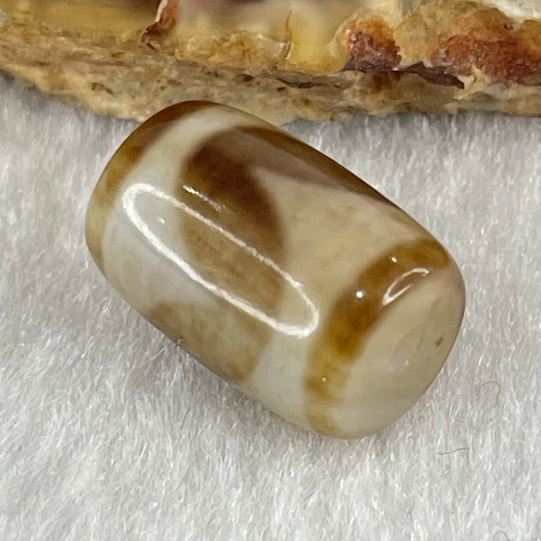 Natural Powerful Tibetan Old Oily Agate Tiger Tooth Daluo Dzi Bead Heavenly Master (Tian Zhu) 虎呀天诛 3.33g 15.9 by 10.7mm - Huangs Jadeite and Jewelry Pte Ltd