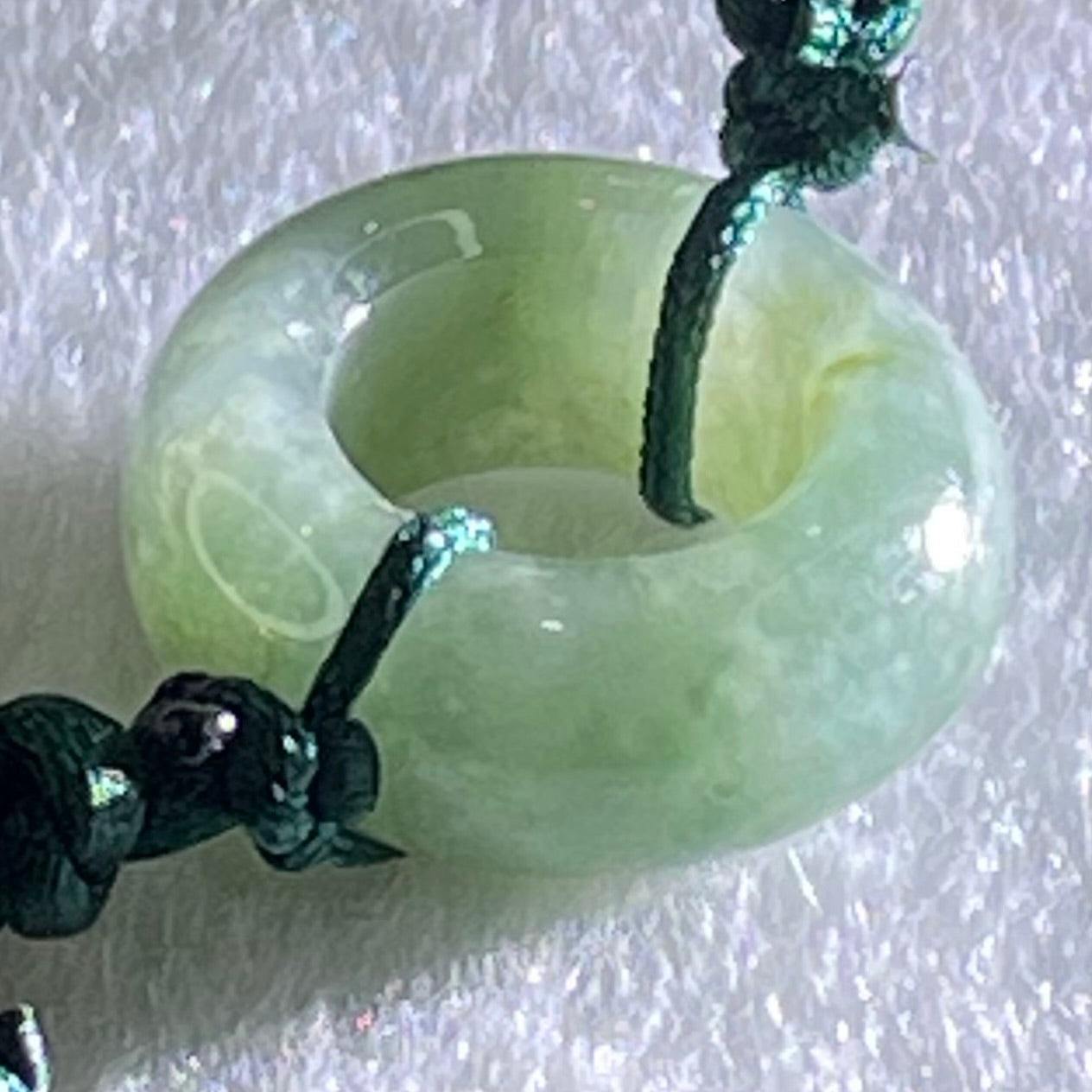 Type A Blueish Green Jadeite Ping An Kou String Bracelet 3.64g 16.3 by 6.6mm - Huangs Jadeite and Jewelry Pte Ltd