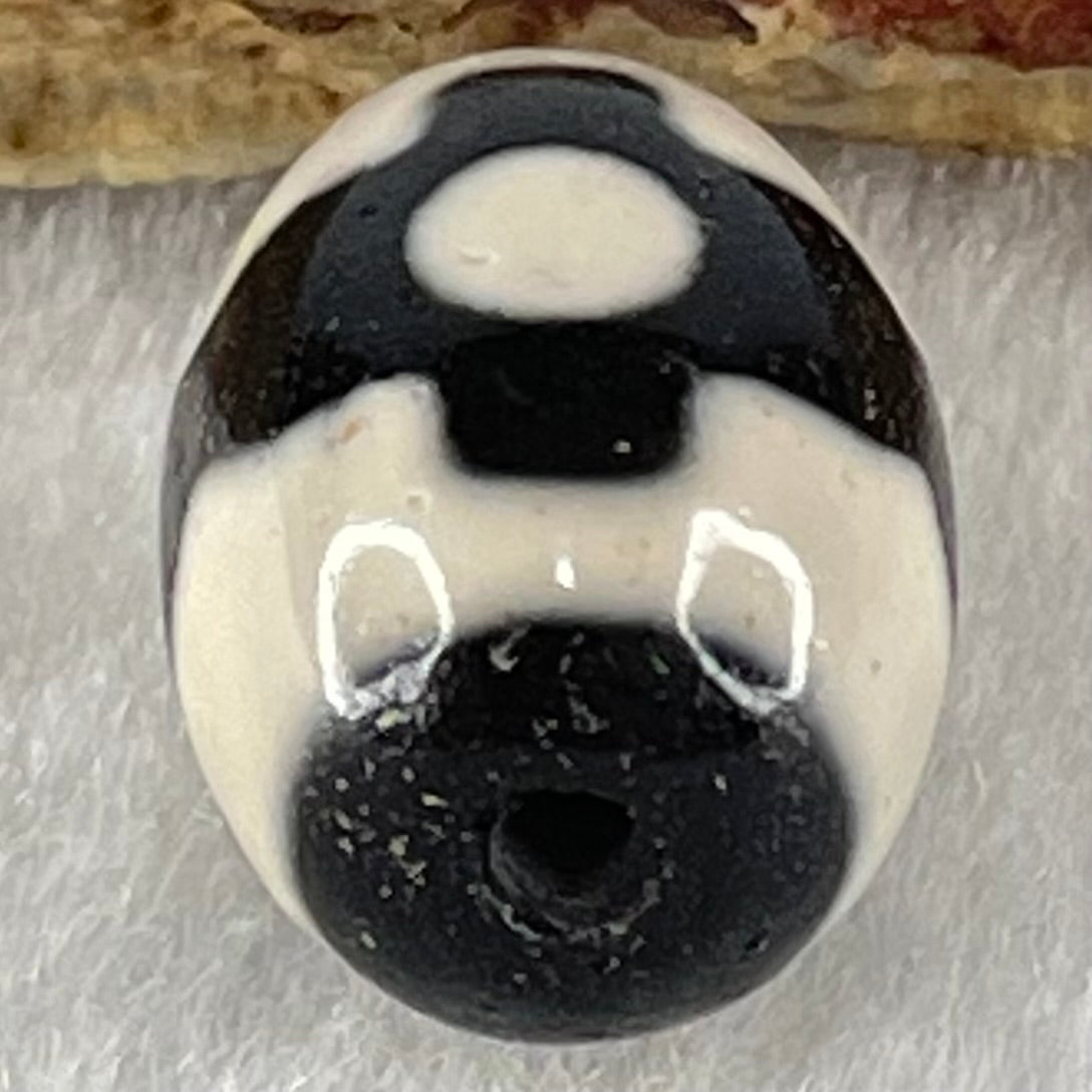 Natural Powerful Tibetan Old Oily Dark Brown With White Agate 3 Eyes Dzi Bead Heavenly Master (Tian Zhu) 三眼天诛 4.36g 17.7 by 12.9mm - Huangs Jadeite and Jewelry Pte Ltd