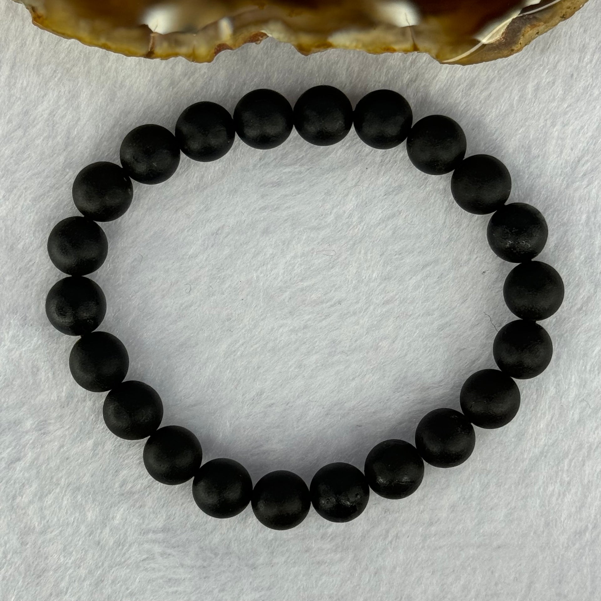 Natural Dark Matt Black Amber Beads Bracelet 天然大黑天翁琥珀手链 7.16g 15cm 8.3mm 22 Beads - Huangs Jadeite and Jewelry Pte Ltd