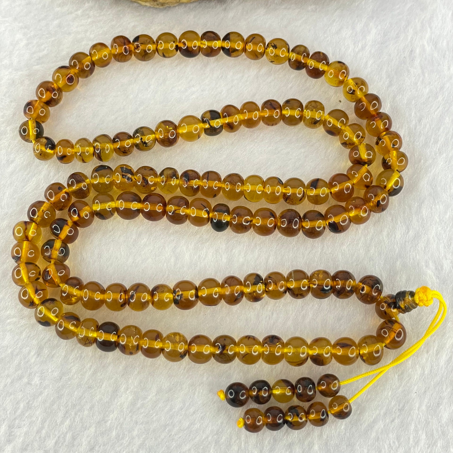 Natural Golden Flower Amber Beads Necklace 天然金珀项链 15.83g 56cm 6.9mm 107 Beads - Huangs Jadeite and Jewelry Pte Ltd